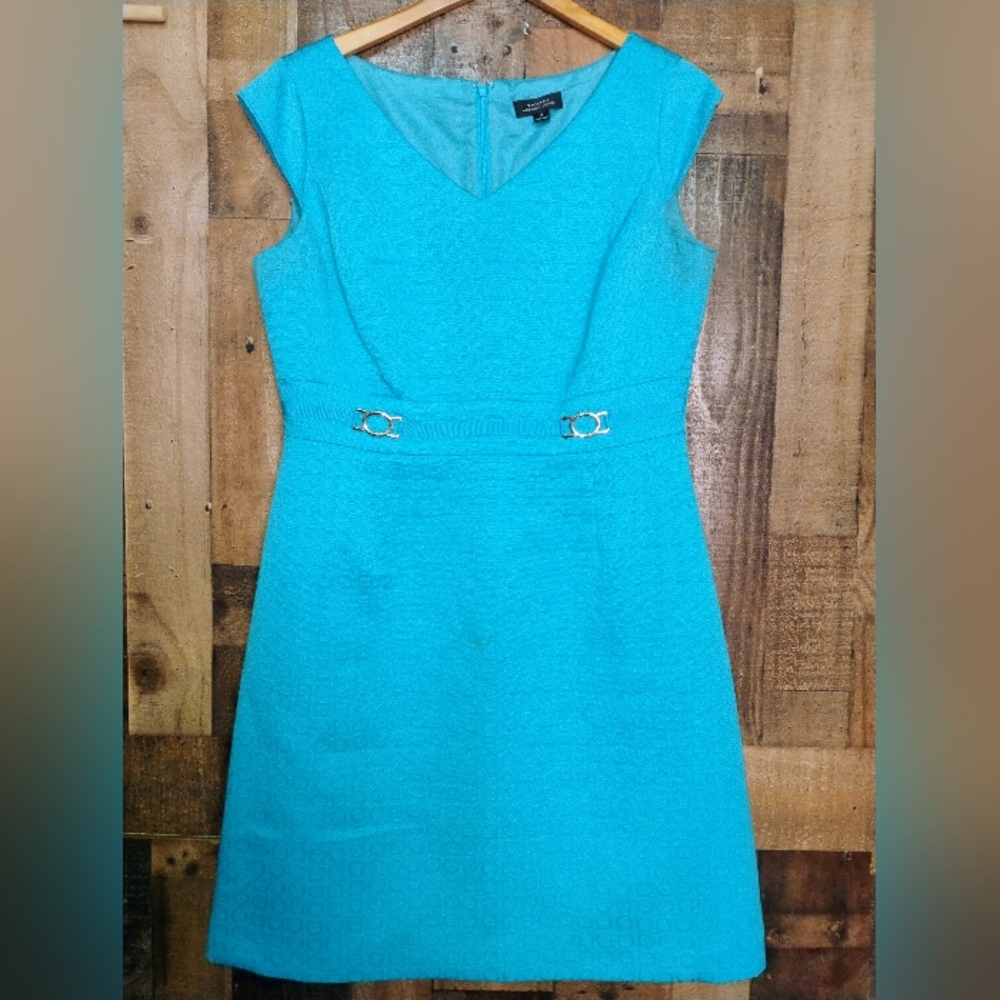 Tahari Turquoise Belt Design Dress Size 12
